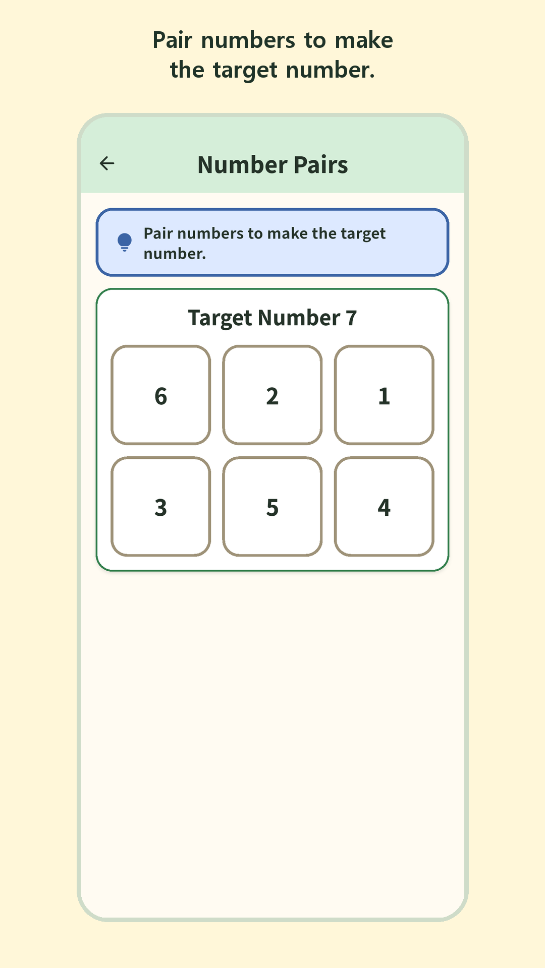 Number Pairs screen