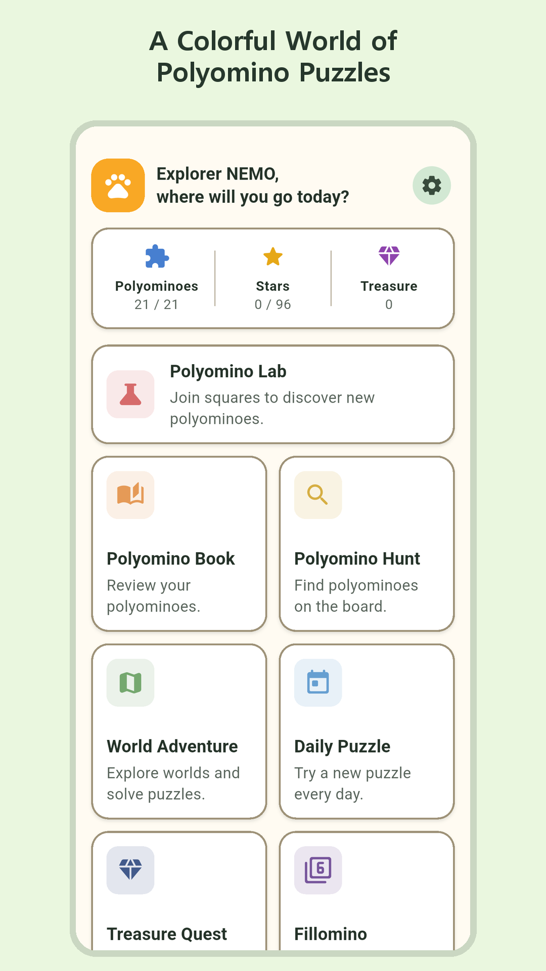 Polyomino World home screen