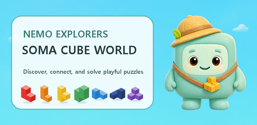 Soma pieces and Nemo featured in the Soma Cube World artwork