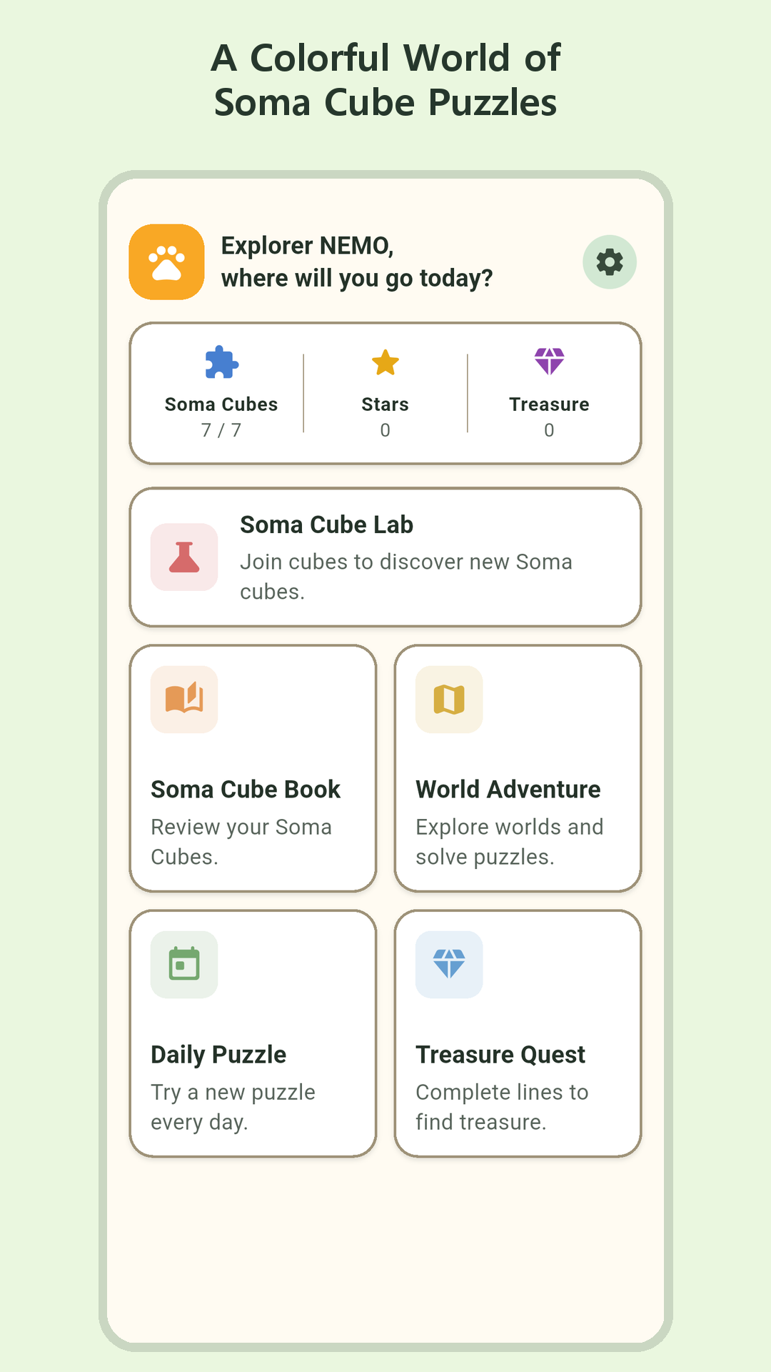Soma Cube World home screen